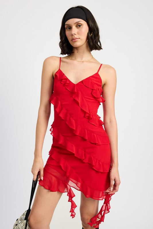 Asymmetrical Ruffle Mini Dress Asymmetrical Ruffle Mini Dress