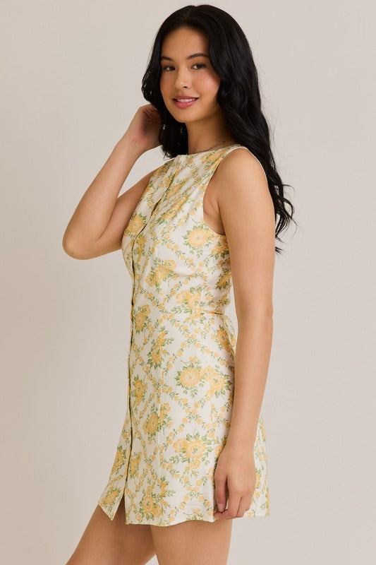 Woman in floral dress.