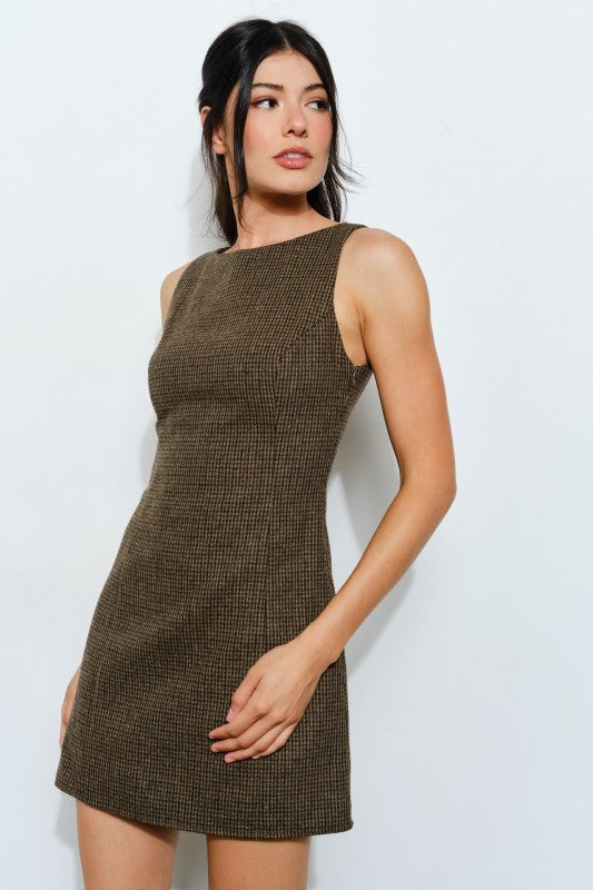 Remind Me Plaid Mini Dress Medium / Dark Brown Remind Me Plaid Mini Dress Medium / Dark Brown