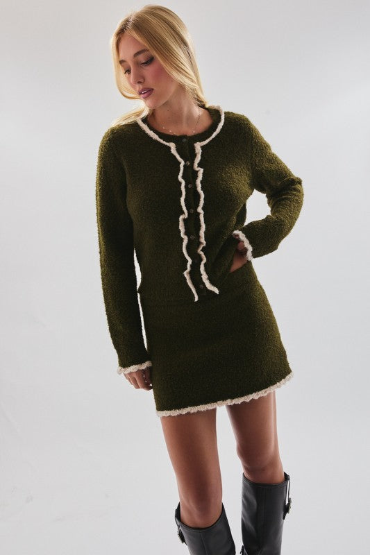 black dress with green cardigan Cozy Up olive green dress with cardigan