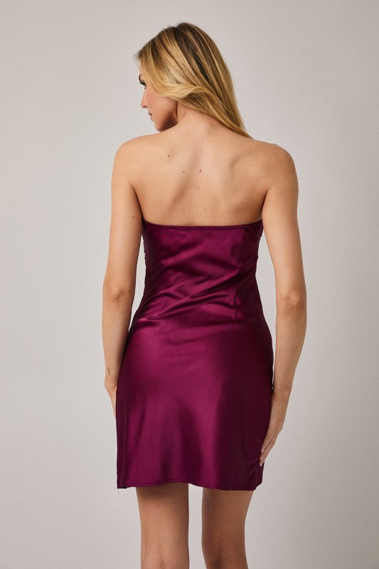 plum satin mini dress By Your Side Satin Mini Dress Purple / Large