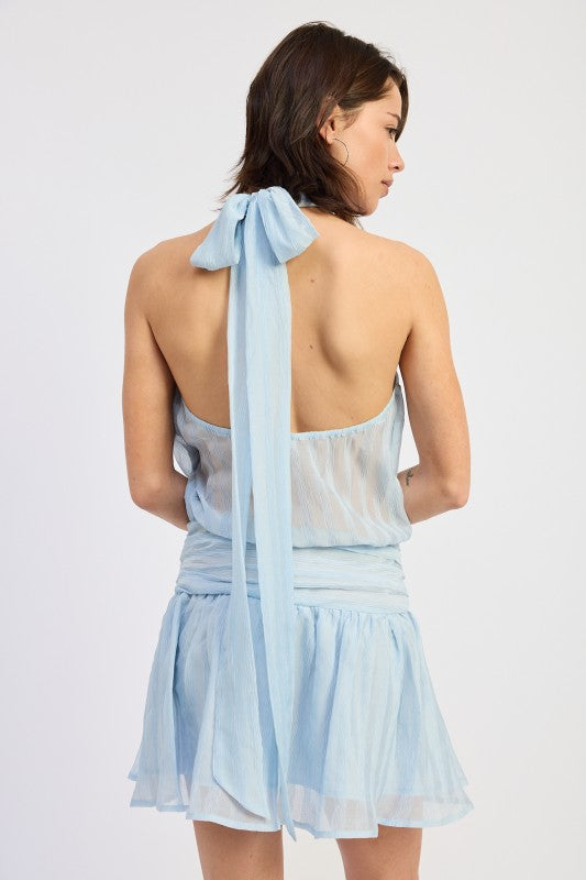 Bluest Flame Halter Mini Dress