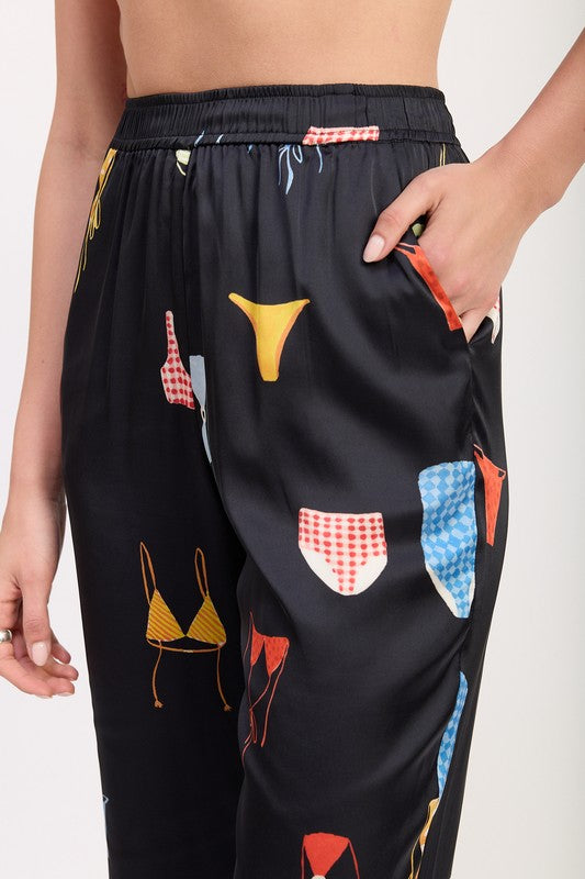 Bikini Print Satin Pants